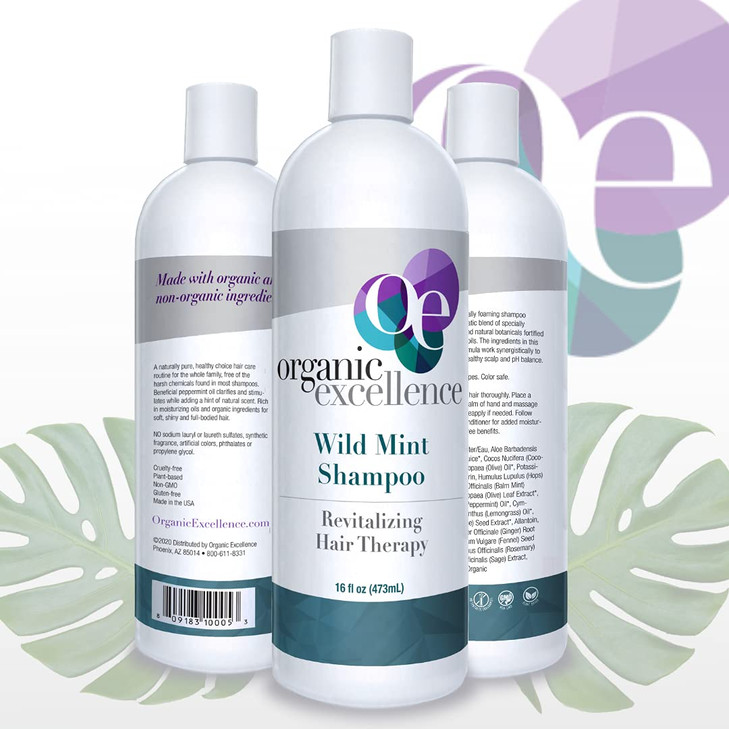 Organic Excellence Natural Organic Shampoo, Wild Mint & Rosemary, Chemical Free, Plant-Based, Toxin-Free, Cruelty-Free, Certified Herbs & Oils For He
