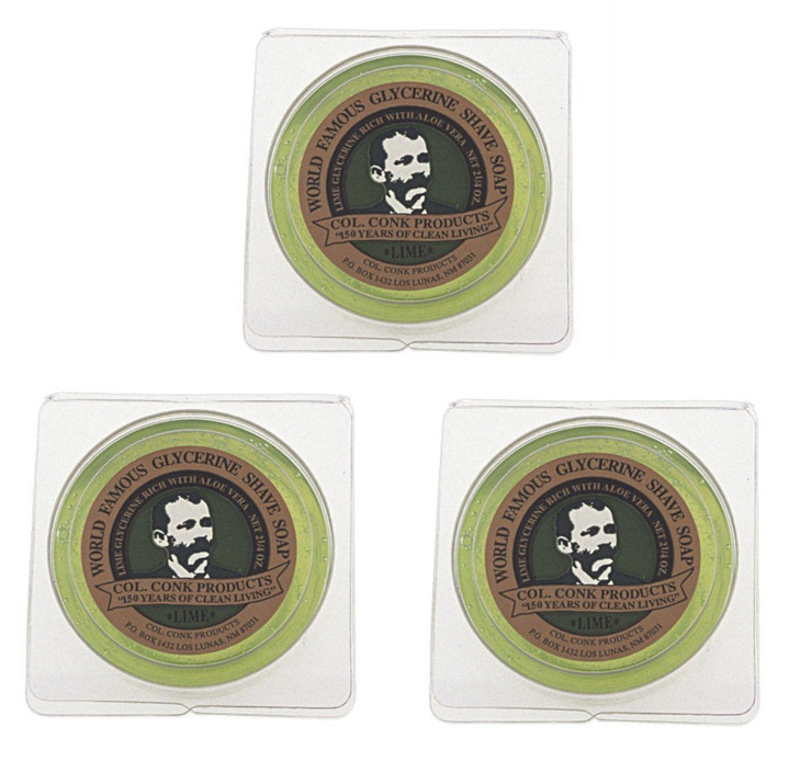 Col. Conk World's Famous Shaving Soap, Lime - 3 Pack - Each Piece Net Weight 2.25 Oz