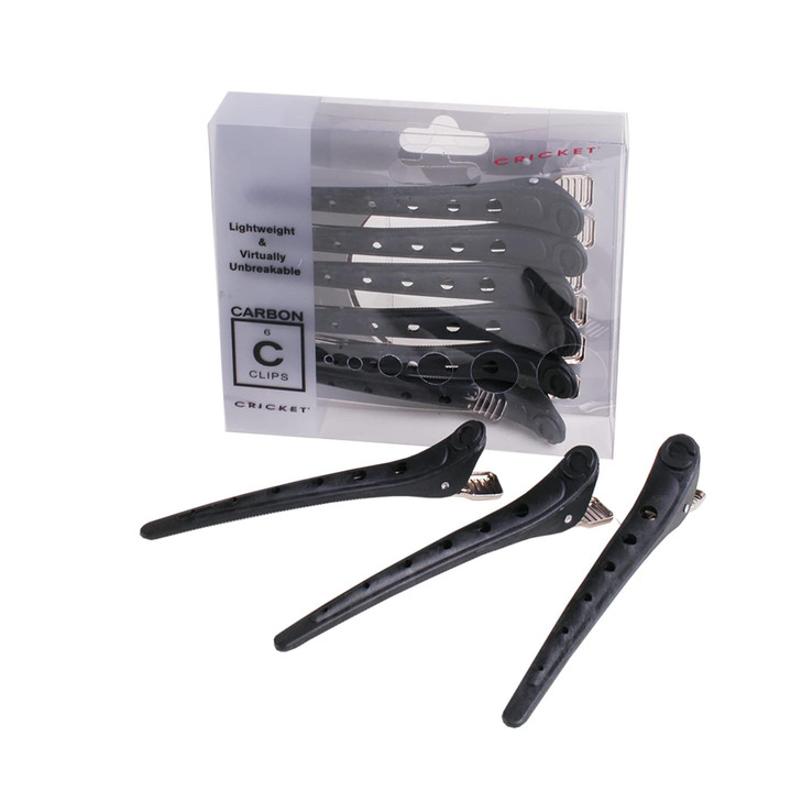 Cricket Professional Salon Carbon Hair Clips - Heat Resistant, Anti-Static, Non-Slip, Lightweight, Unbreakable, Sturdy Stainless Steel Spring Grips -