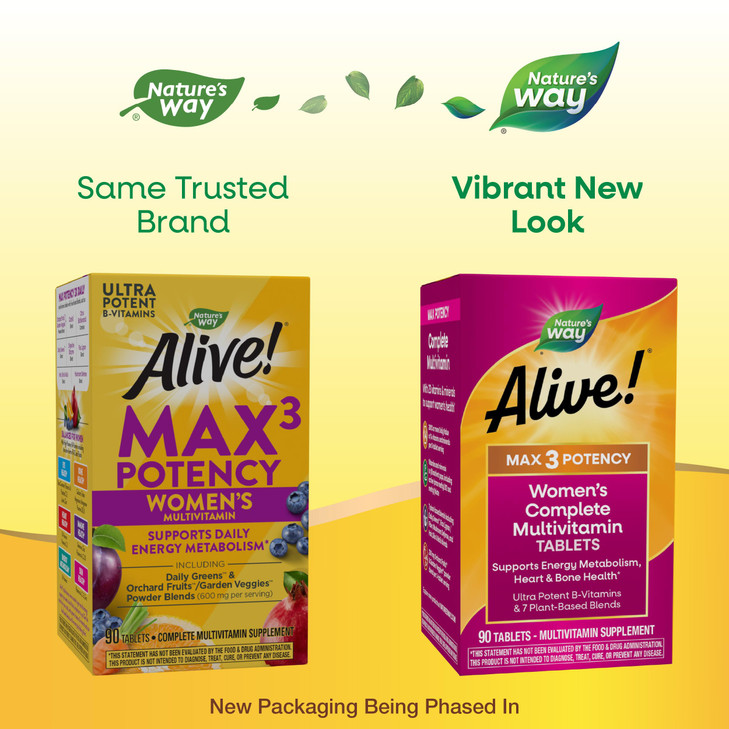 Nature's Way Alive! Max3 Daily Women's Multivitamin, Food-Based Blends (1,130mg per serving) and Antioxidants, 90 Tablets