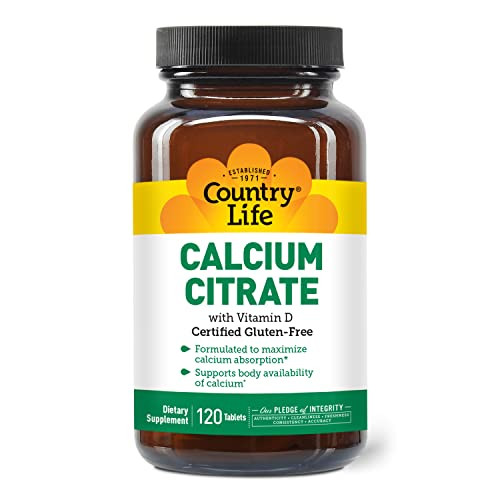 Country Life Calcium Citrate with Vitamin D  500mg  Highly Absorbable Calcium Supplement  Certified Gluten Free, Vegan, Halal, Non-GMO  120 Table