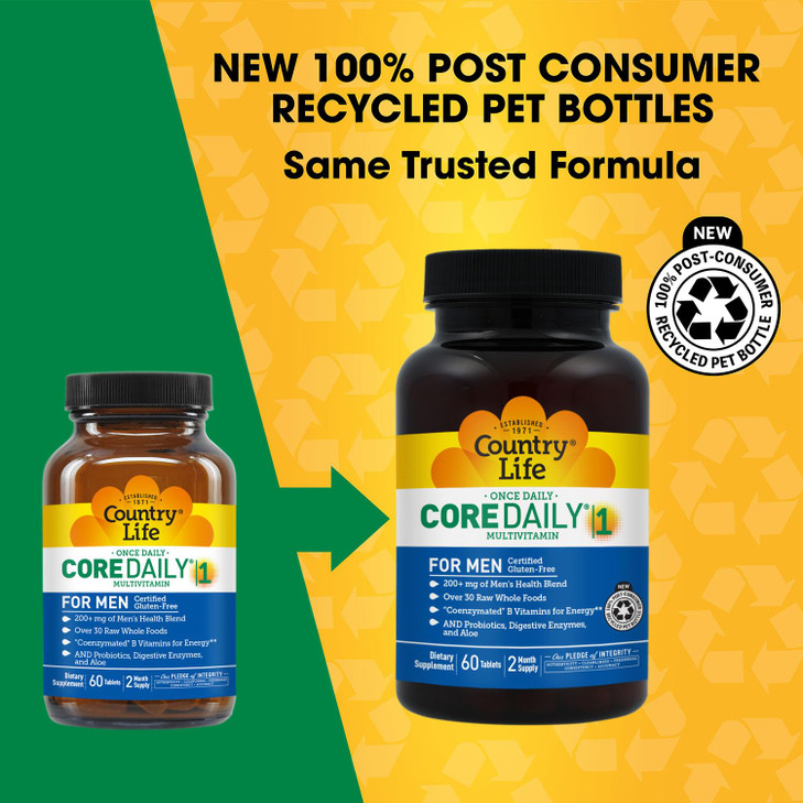 Country Life Core Daily-1 for Men - Multivitamin with Probiotics, Saw Palmetto, Pumpkin Seed Extract, and Coenzymated B Vitamins - Gluten-Free and Ve