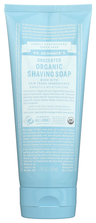 Dr Bronners, Shave Gel Mild Unscented Organic Fair Trade, 7 Fl Oz