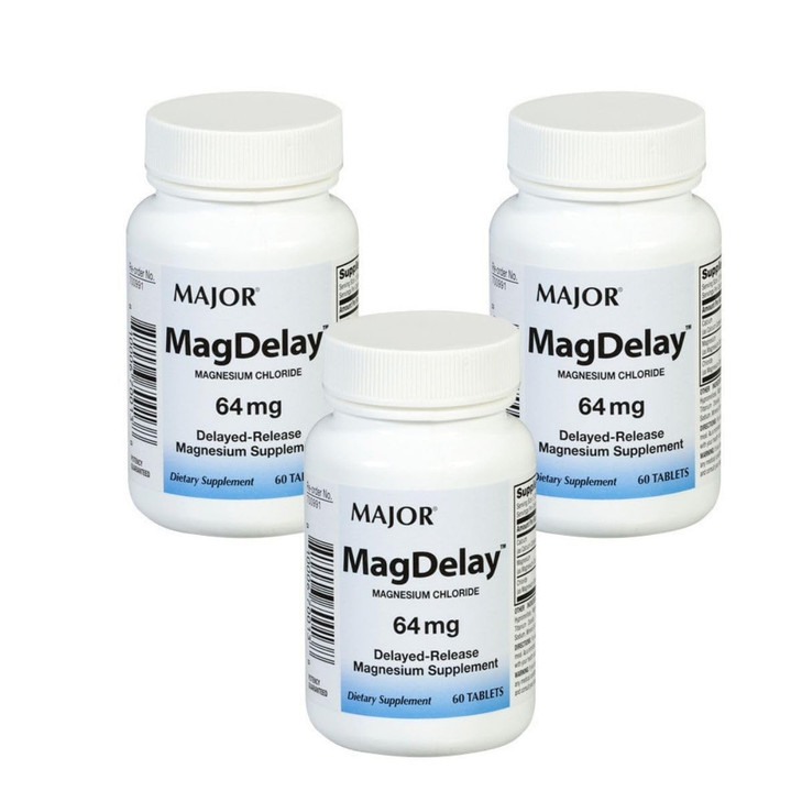 MAJOR MagDelay Magnesium Chloride 64 mg - Delayed-Release Magnesium Supplement - Dietary Supplement - 60 Tablets (3 Pack)
