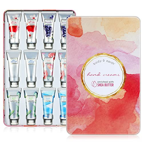 BODY & EARTH Hand Cream, Hand Lotion, 12 Pcs Travel Size Hand Cream Gift Set for Women Dry Hands Moisturizing with Shea Butter Valentines Mini Hand L