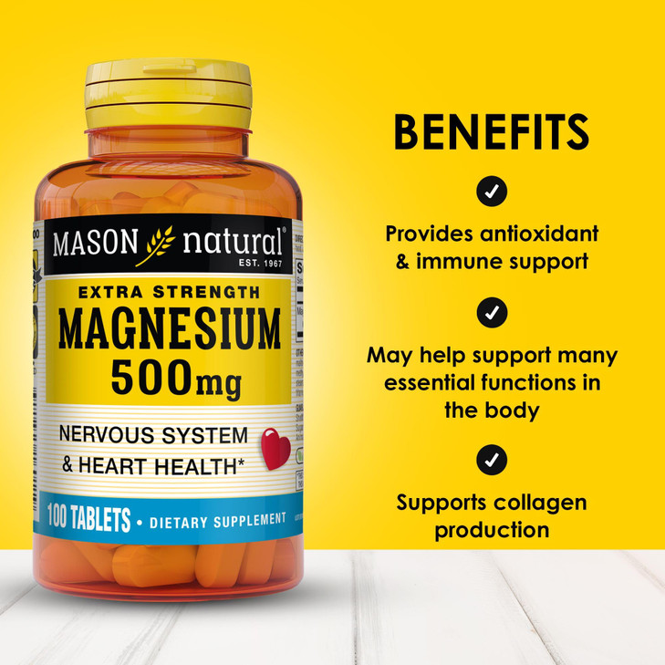 Mason Natural Magnesium 500 mg Extra Strength, 300,Day Supply, Supports Normal Health, 3 Pack