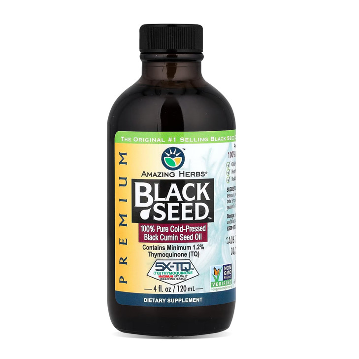 Amazing Herbs Premium Black Seed Oil - Cold Pressed Nigella Sativa Aids in Digestive Health, Immune Support, Brain Function, Joint Mobility, Gluten F