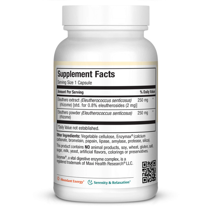 Maxi Health Eleuthero - 0.8% Eleutherosides - Stress and Energy Formula - 60 Capsules - Kosher (QSG)