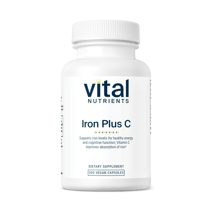 Vital Nutrients Iron Plus C - Vegan Iron Supplement - 20mg Fe with 200mg Vitamin C to Increase Fe and Energy Levels - Gluten, Dairy, Soy Free - Non-G