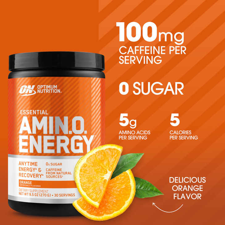 Optimum Nutrition Amino Energy Powder  Energy & Focus Pre Workout with Amino Acids, BCAA, Green Tea Caffeine & Coffee, Muscle Recovery Support  Ora