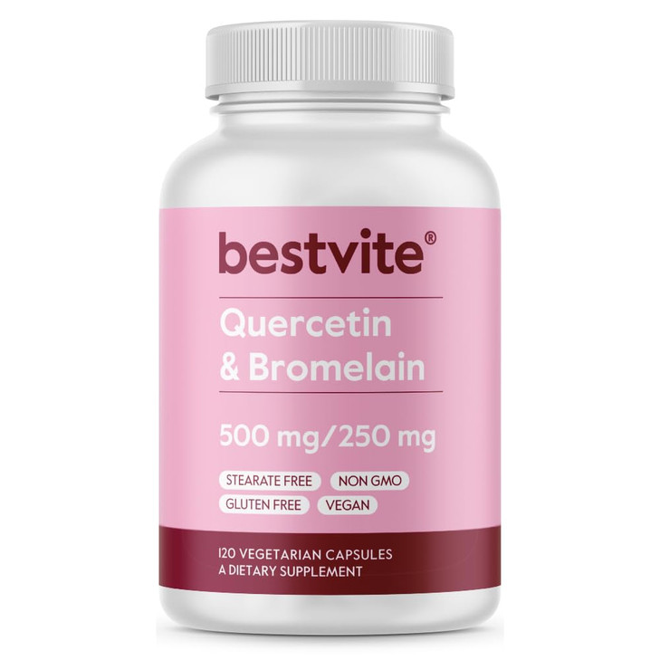 BESTVITE Quercetin with Bromelain 500mg/250mg (120 Vegetarian Capsules) - No Stearates - No Silicon Dioxide - Vegan - Non GMO - Gluten Free