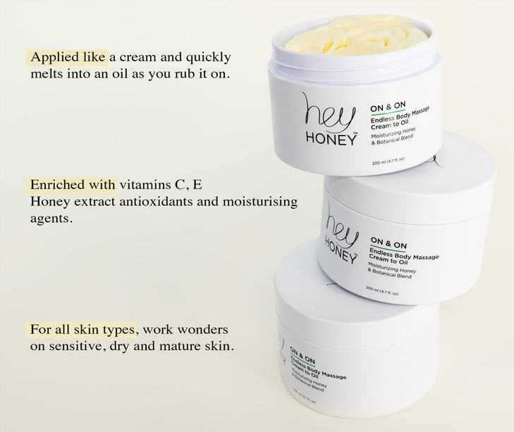 Hey Honey On and On Unique Cream to Oil Formula | Complete Body Moisturizer | Vitamin E, Vitamin C | Non-Greasy 48 Hours Active Hydration | Moisturiz