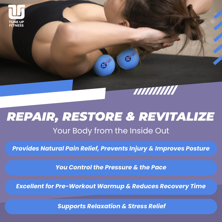 Tune Up Fitness  Therapy Ball PLUS Pair in Tote | Lacrosse Ball Upgrade - Massage Therapy Balls for Myofascial Release | Neck, Lower Back Pain, Scia