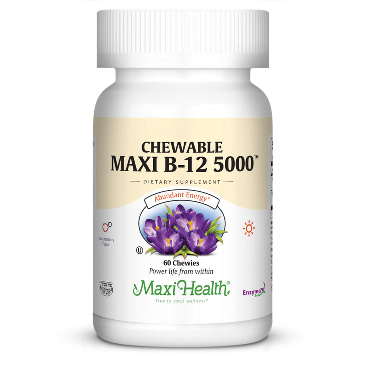 Maxi Health Chewable Vitamin B12 5000 mcg Tablets  B12 Chewables for Adults, Dual Form Methylcobalamin & Cyanocobalamin  Dissolvable B12 Tablets 