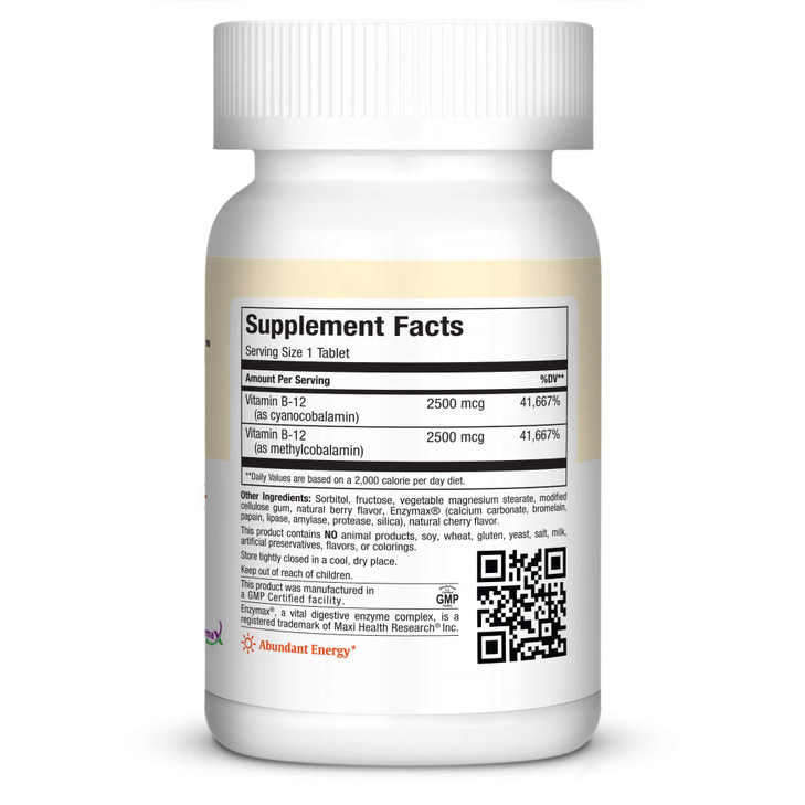 Maxi Health Chewable Vitamin B12 5000 mcg Tablets  B12 Chewables for Adults, Dual Form Methylcobalamin & Cyanocobalamin  Dissolvable B12 Tablets 