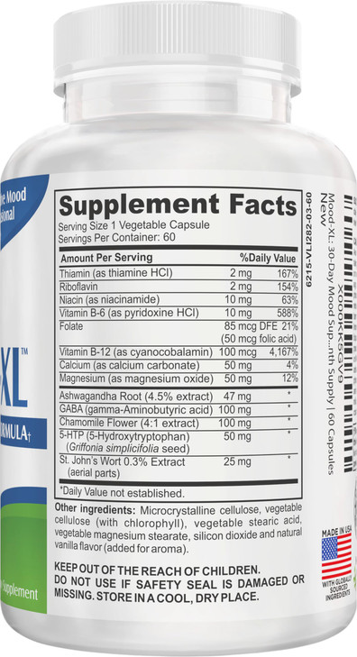 Mood Support 13-in-1 Supplement (MoodXL) with 5-HTP, Ashwagandha, GABA, B-Vitamins & More | Mood Supplements | Men & Women | 1-Month Supply | 60 Caps