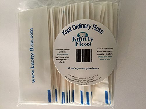 Knotty Floss Individually Wrapped Fresh Mint Waxed Nylon Floss - Patented Plaque Grabbing Technology - Vegan - 50 Count