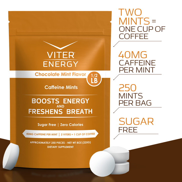 Viter Energy Caffeinated Mints 40mg Caffeine, B Vitamins, Sugar Free. (Wintergreen, 20pcs, 6 Pack)