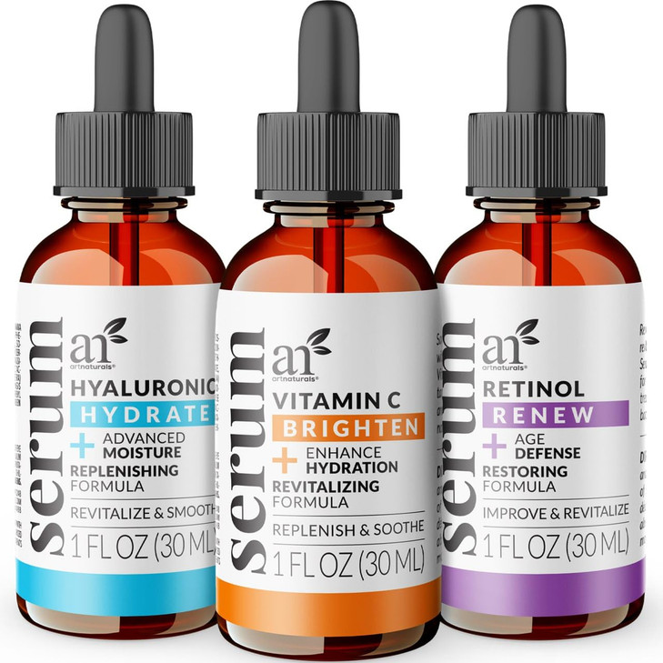 artnaturals Anti-Aging-Set with Vitamin-C Retinol and Hyaluronic-Acid - (3 x 1 Fl Oz / 30ml) Serum for Anti Wrinkle and Dark Circle Remover  All Nat
