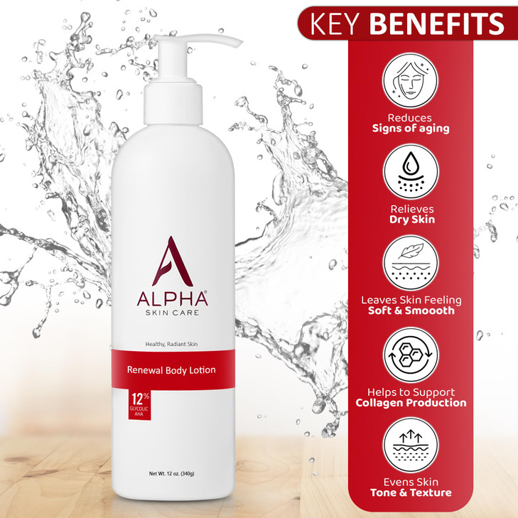 Alpha Skin Care Revitalizing Body Lotion, 12% Glycolic AHA, Simple & Effective Daily Moisturizer with Alpha Hydroxy Acid, Hydrates & Exfoliates for S