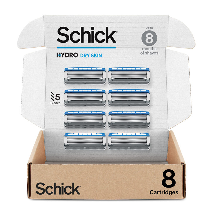 Schick Hydro Dry Skin Razor Refills, 8ct | Razor Blades Refills, Razor Blades for Men, Shaving Blades for Men, Hydro Razor Blades Refill, 5 Blade Raz