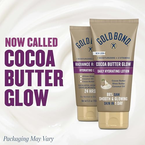 Gold Bond Cocoa Butter Glow Daily Hydrating Lotion with Shea Butter, Cocoa Butter & Coconut Oil, Exfoliating Moisturizer for Dry Skin, 5.5 oz.