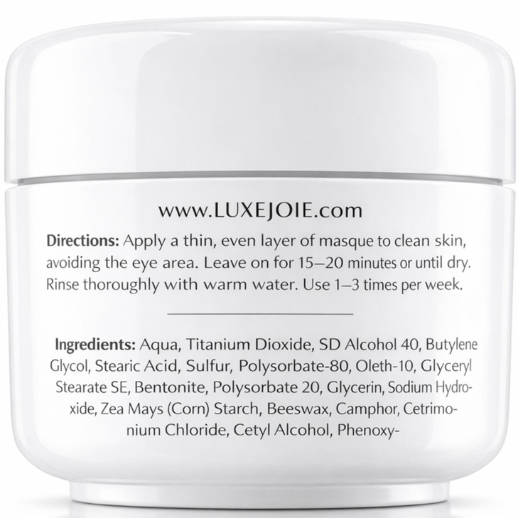LuxeJoie Clarifying Camphor Sulfur Face Mask | Oil-Absorbing Clay Masque for Oily & Blemish-Prone Skin | Cooling, Pore-Cleansing, Can Be Used as Spot