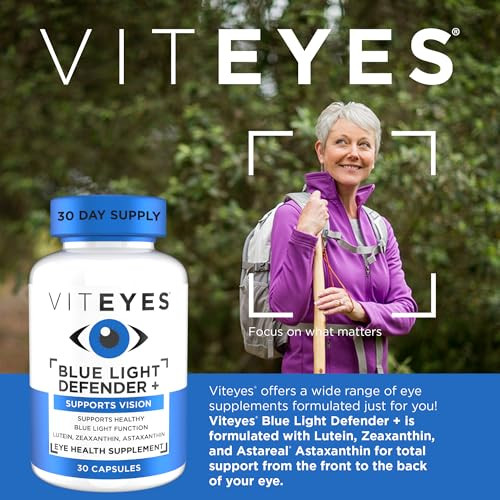 Viteyes Blue Light Defender+ Supplement Capsules, Dietary Safeguard from Harmful Blue Light, 30 Capsules