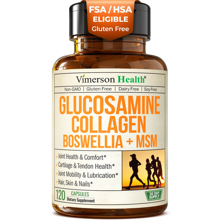 Glucosamine Chondroitin MSM with Hydrolyzed Collagen Peptides - Joint Support Supplement with Quercetin, Bromelain & Boswellia Extract - Collagen pil