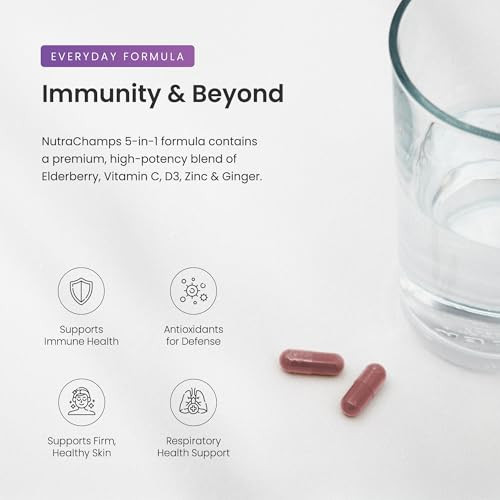 Elderberry with Vitamin C and Zinc - 5 in 1 - Immunity Support Supplement, 10,000mg Sambucus Black Elderberry Capsules with Vitamin D3 5000 IU, Sambu