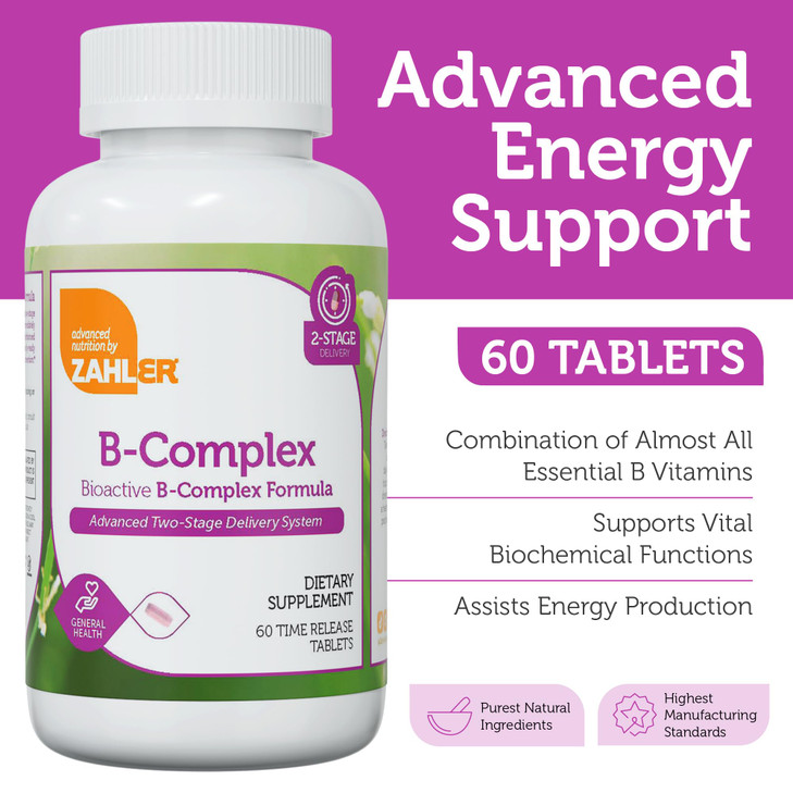 Zahler B-Complex Vitamins for Women & Men - Vitamin B Complex - B Vitamins Complex with B1 B2 B3 B5 B6 B7 B9 B12 - Advanced 2-Stage Delivery System -