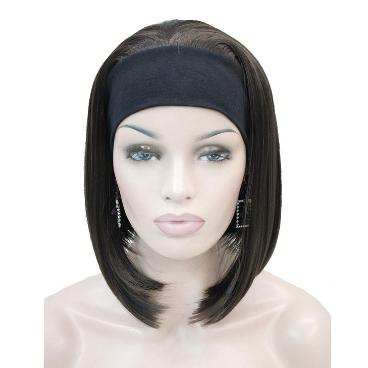 Lydell Short Straight Bob Headband Wig 3/4 wig short half Synthetic hair wig (Chestnut Brown)
