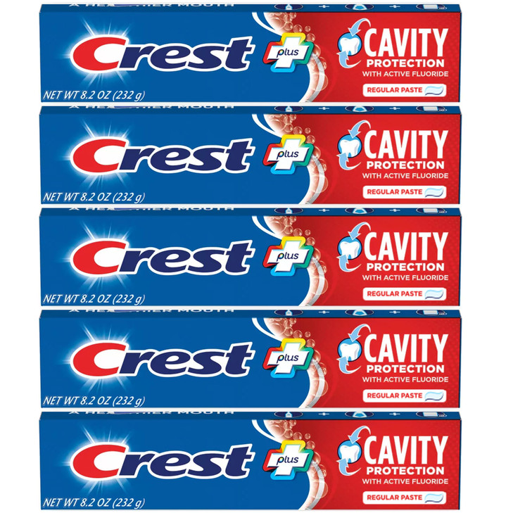 Crest Fluoride Anticavity Toothpaste, Prevents Cavities Before They Start, Regular Paste, 8.2 Ounce (Pack of 5)