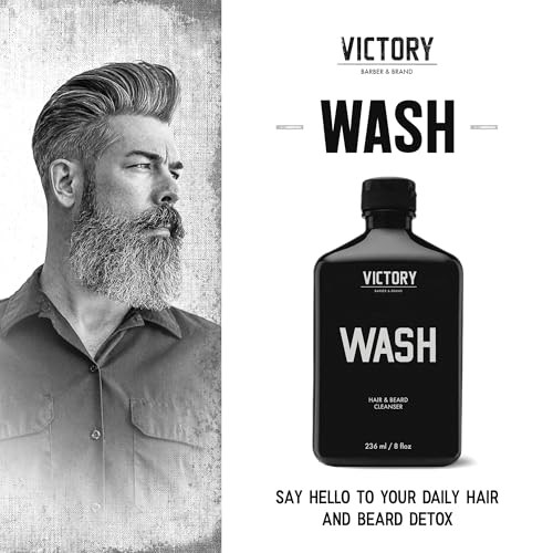 Victory Barber & Brand Beard Wash - Made in USA, Men's All-in-One Shampoo and Conditioner, Hydrating, Smoothening, Softening, 8.4 Fl Oz
