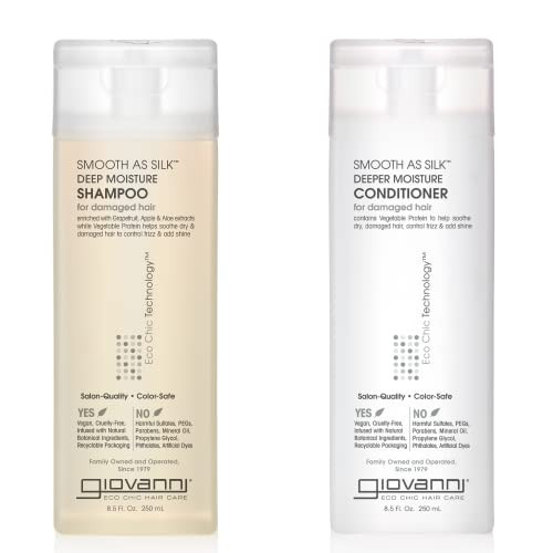 GIOVANNI HAIR CARE PRODUCTS Giovanni Smooth as Silk Deeper Moisture Shampoo & Conditioner Set, 8.5 Oz. Calms Frizz, Detangles, Wash & Go, Co Wash, No