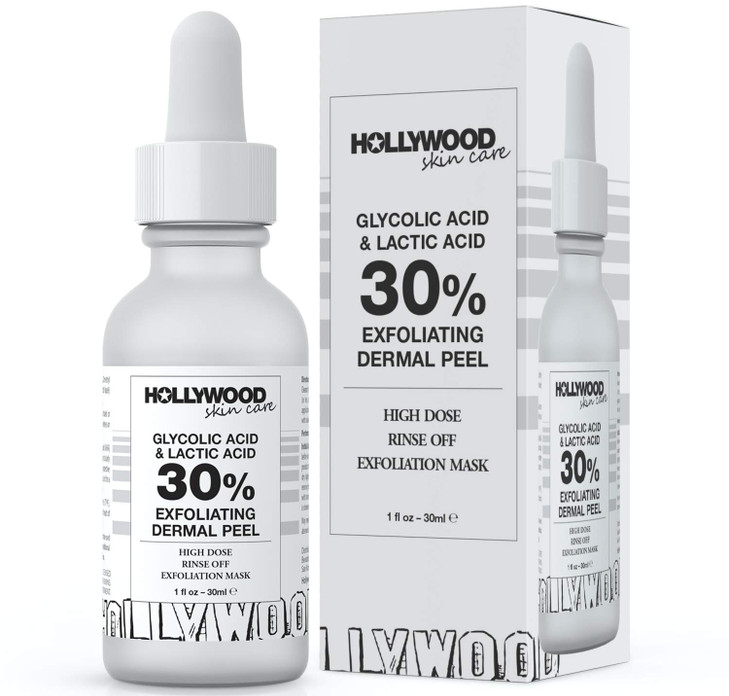 HOLLYWOOD Glycolic Acid Professional Chemical Peel for Face at Home - Intense Alpha Hydroxy Acid Skin Peel For Acne Scars, Collagen Boost, Wrinkles,