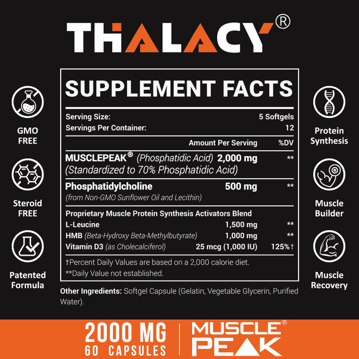 Thalacy 2000mg Liposomal Phosphatidic Acid Muscle Builder (PA), High Absorption Muscle Building Supplements for Men & Women | Muscle Gainer, mTOR Pro