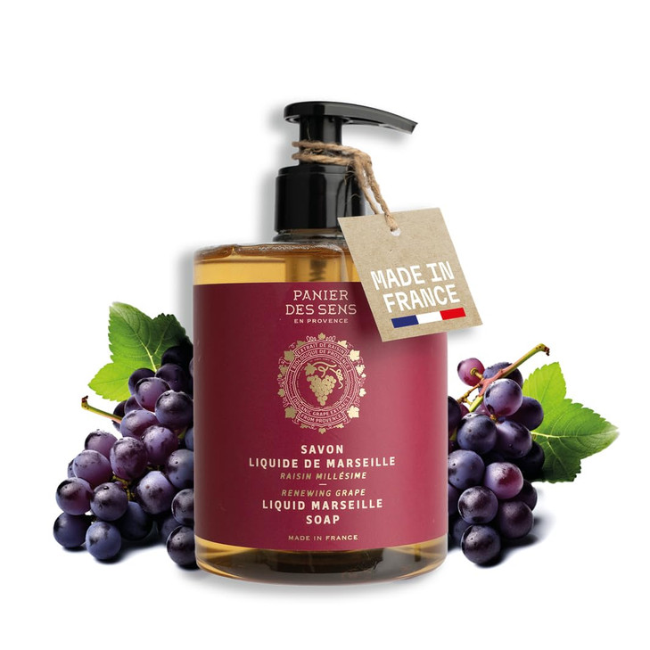 Panier des Sens - Moisturizing Hand Soap - Grape Fragrance - French Traditional Savon de Marseille Soap with Coconut Oil - Refillable Kitchen & Bathr