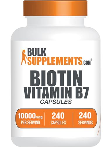 BulkSupplements.com Biotin 10000mcg Capsules - Biotin Supplement, Biotin Vitamins for Hair, Skin and Nails, Vitamin B7 - Gluten Free, 1 Capsule per S