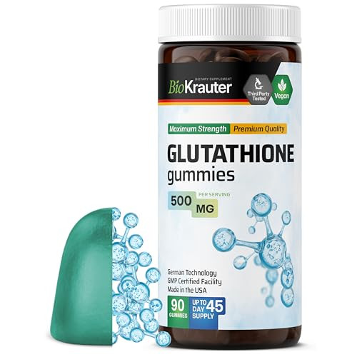BIO KRAUTER L-Glutathione Gummies - 500 mg - 90 Vegan Chews - Reduced Glutathione Supplement - Antioxidant Supplement