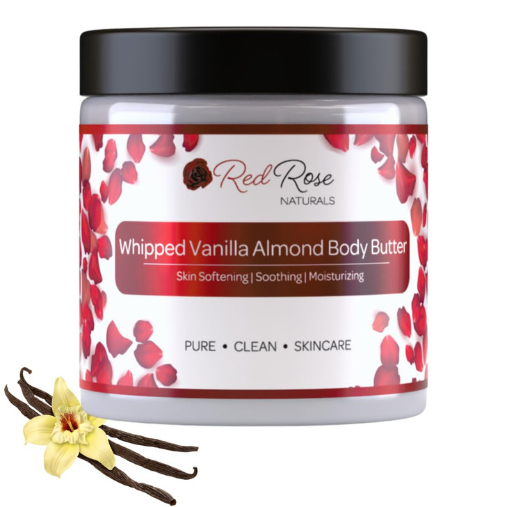 Red Rose Naturals Whipped Body Butter, Scented Vanilla Body Moisturizer 8 oz., Coconut Oil & Shea Butter for Sensitive, Dry Skin, Non-Greasy, Soft &