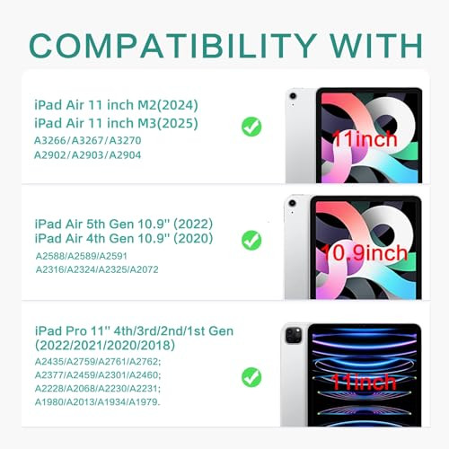 Lokigo iPad Air 11 inch Case M2/M3 2024/2025,iPad Air 5th/4th Generation Case 2022/2020 10.9 Inch with Pencil Holder,Shockproof,Auto Sleep/Wake, Gree