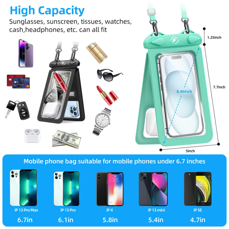 Waterproof Phone Pouch [3-Pack] Double Space Waterproof Phone Case with Adjustable Lanyard Water proof Cell Phone Pouch for iPhone IPX8 Underwater Ph
