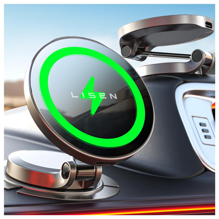 LISEN for Magsafe Car Mount Charger, 15W Fast Charging Ultra Magnetic Car Phone Holder [Mini & Metal], 2026 Wireless Magsafe Car Charger Dashboard Ca
