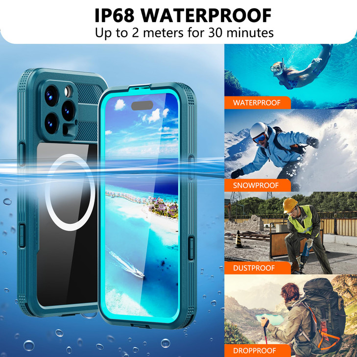 Kfisiso Waterproof Phone Case Compatible with iPhone 16 Pro Max 6.9 inch,Magnetic Dustproof Shockproof Anti-Scratch with Built-in Screen Protector, F