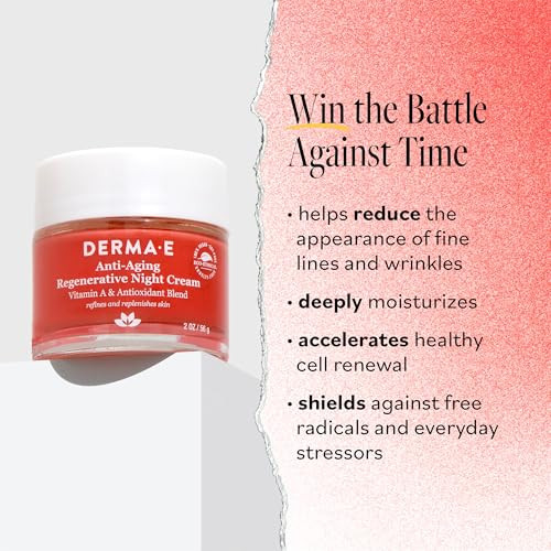 Derma E Anti-Aging Regenerative Night Cream  Firming Astaxanthin Moisturizer For Face  Lightweight Overnight Anti-Wrinkle Cream With Jojoba Oil And