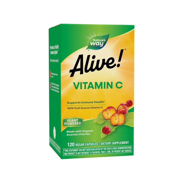 Nature's Way Alive! Vitamin C Supplement Made with Organic Acerola Cherries, Immune Support*, Antioxidant Support*, 100% Fruit Source Vitamin C, 120