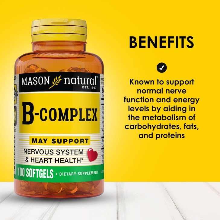 MASON NATURAL Vitamin B,Complex, 300,Day Supply, for Normal Nerve Support and Energy Metabolism, 100 Softgels (Pack of 3)
