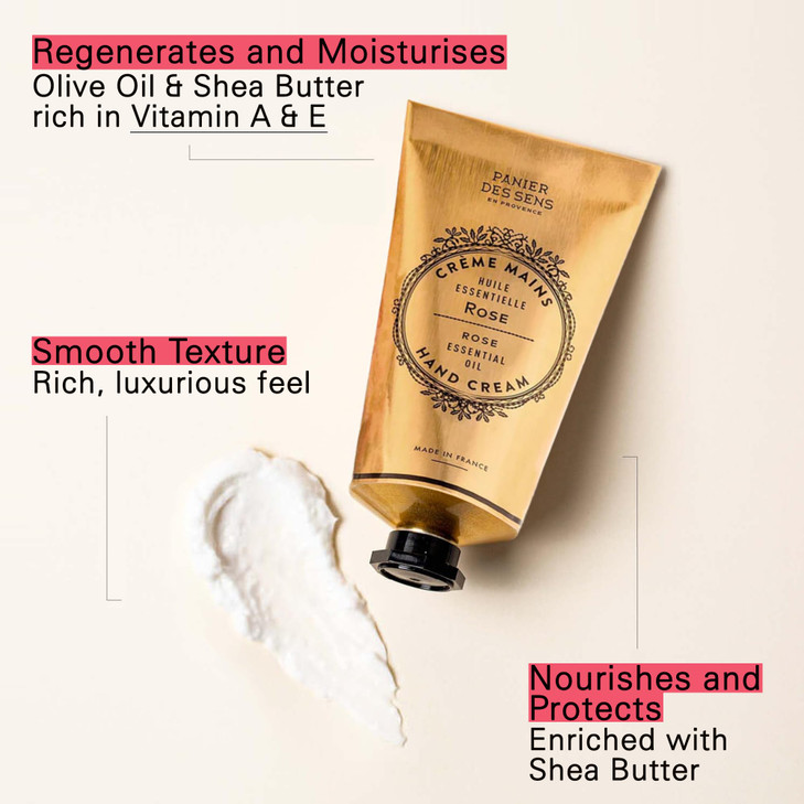 Panier des Sens Rose Hand Cream - Nourishing Shea Butter Hand Cream for Dry Cracked Hands 97% Natural Ingredients - Dermatologically Tested Hand Loti