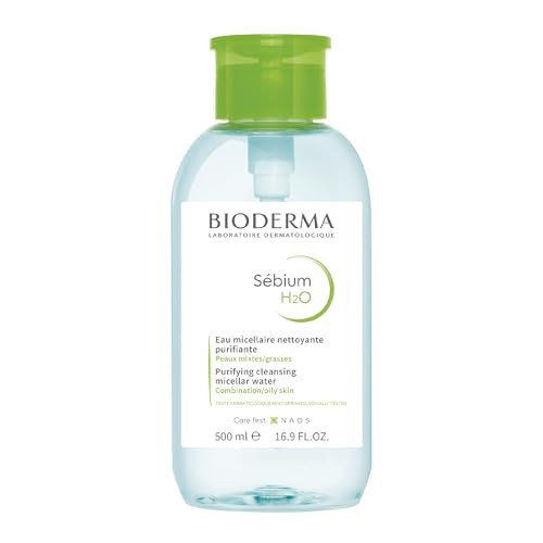 Bioderma Sébium H2O Micellar Water Pump, Cleansing and Makeup Removing Gentle Face Cleanser for Combination to Oily Skin, 16.9 Fl Oz
